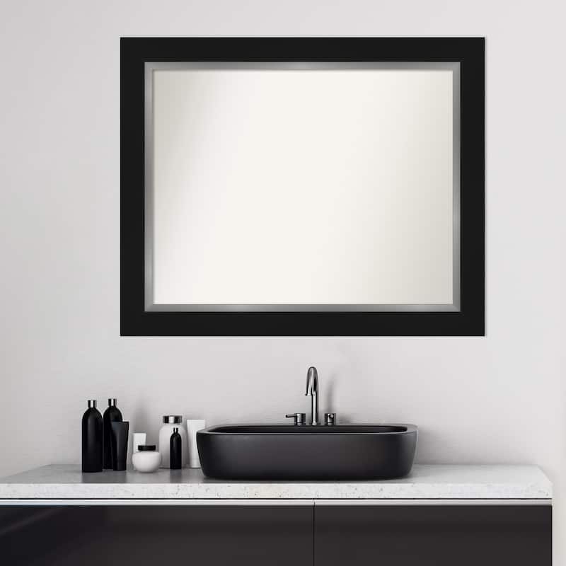 Non-Beveled Bathroom Wall Mirror - Eva Black Silver Frame