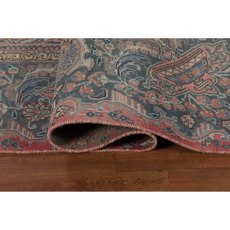 Animals Pink Kashmar Persian Vintage Area Rug Hand-Knotted Wool Carpet - 9'5"x 12'9"