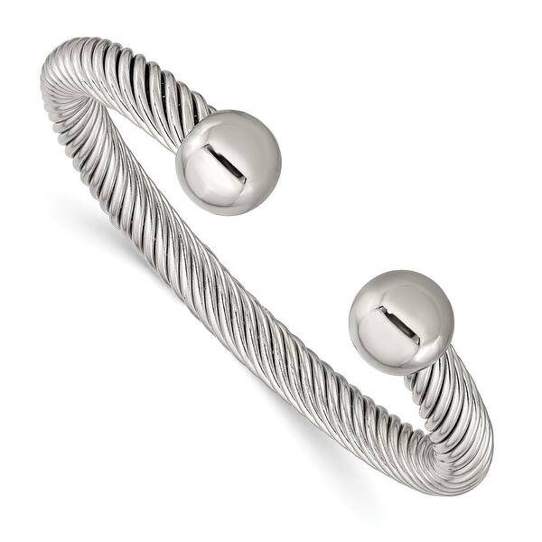 slide 1 of 2, Chisel Stainless Steel Polished and Textured 7.3mm Cuff Bangle
