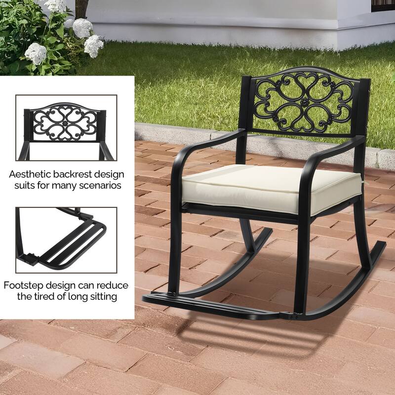 Outdoor Rocking Chair Bench with Weatherproof Cushion - 23.2" x 40.1" x 35.6"
