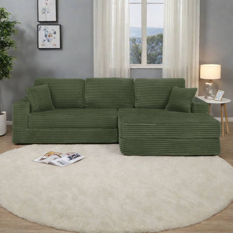 112.6" L-Shaped Modular Sectional Right sofa seat with Queen Sleeper Function, Corduroy Upholstery and No Assembly Required