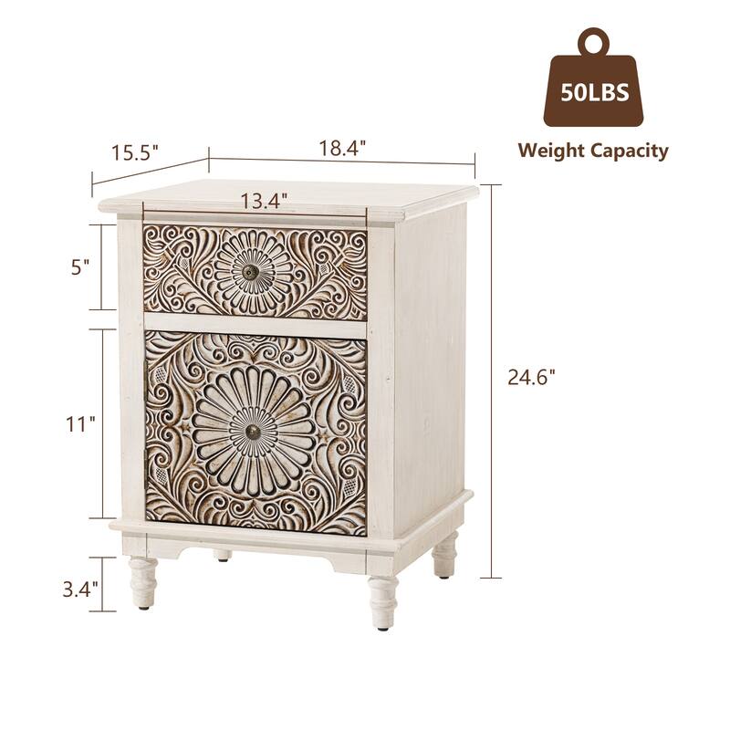COSIEST Vintage Accent Nightstand End Table w Chest, Drawer