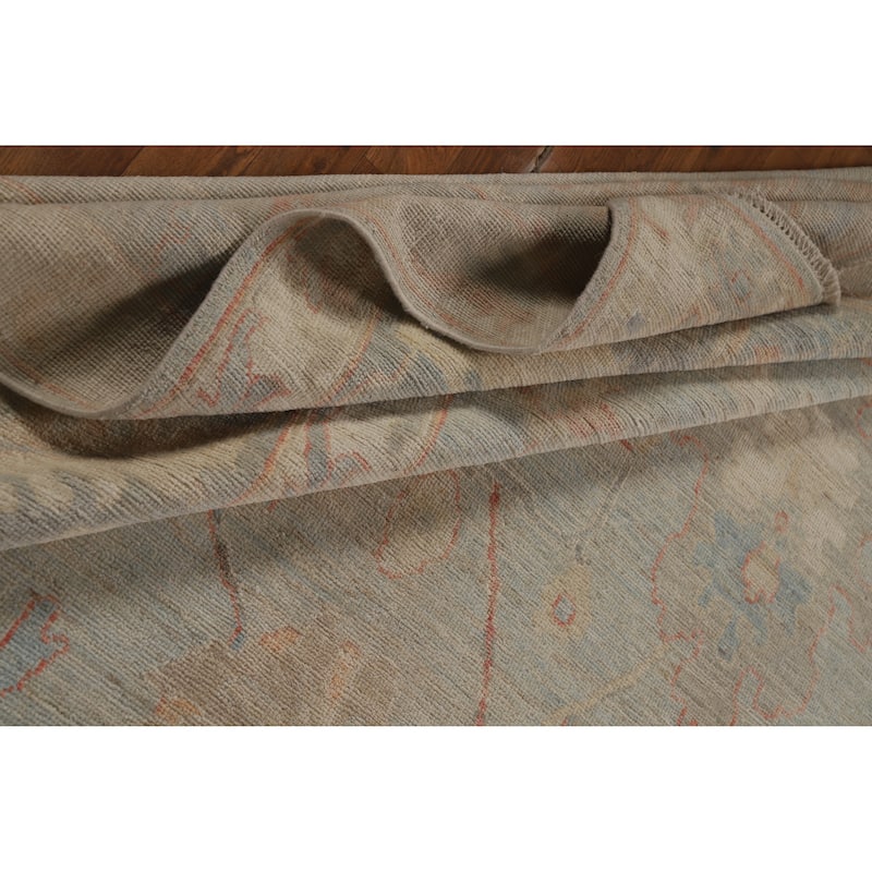 Hand Knotted Oriental 100% Wool Carpet Transitional All-Over Navy Blue & Blues Oushak Area Rug - 14' 1'' X 10' 2''