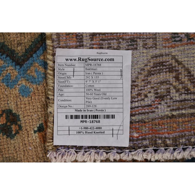 Geometric Bakhtiari Vintage Persian Rug Hand-Knotted Wool Carpet - 5'1" x 9'7"