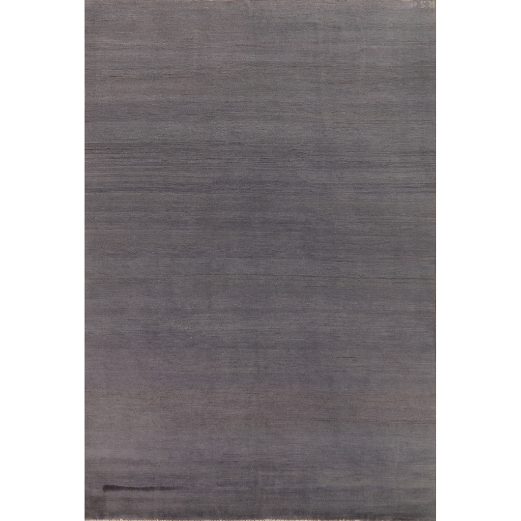 Modern Gray Blue Gabbeh Area Rug Handmade Wool Carpet - 6'7" x 9'8"