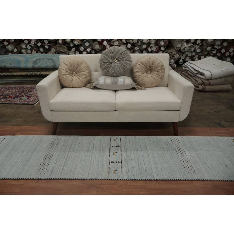 Hand Knotted Oriental 100% Wool Carpet Tribal Animal Pictorial Navy Blue & Blues Gabbeh Runner Rug - 9' 7'' X 2' 4''