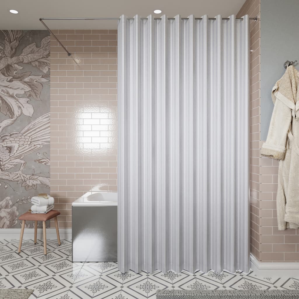 Croydex White Regency Stripe Hook 'N' Hang Polyester Shower Curtain, 70" x 70"