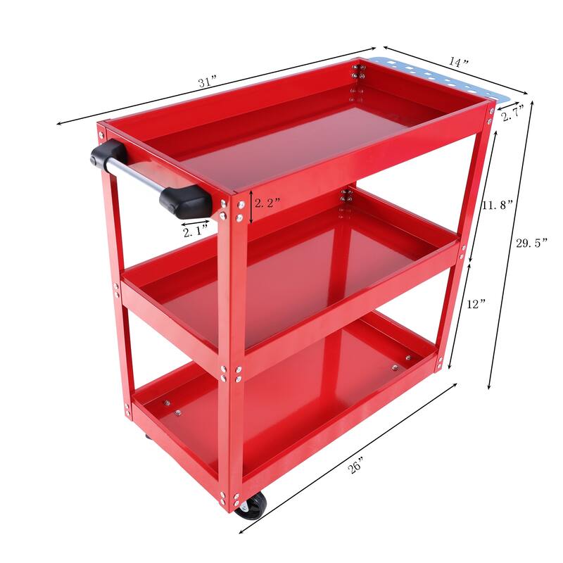 Tool Cart on Wheels, 3 Tier Rolling Mechanic Tool Cart, Heavy Duty Steel Lockable Wheels, 450 LBS Capacity Industrial Cart