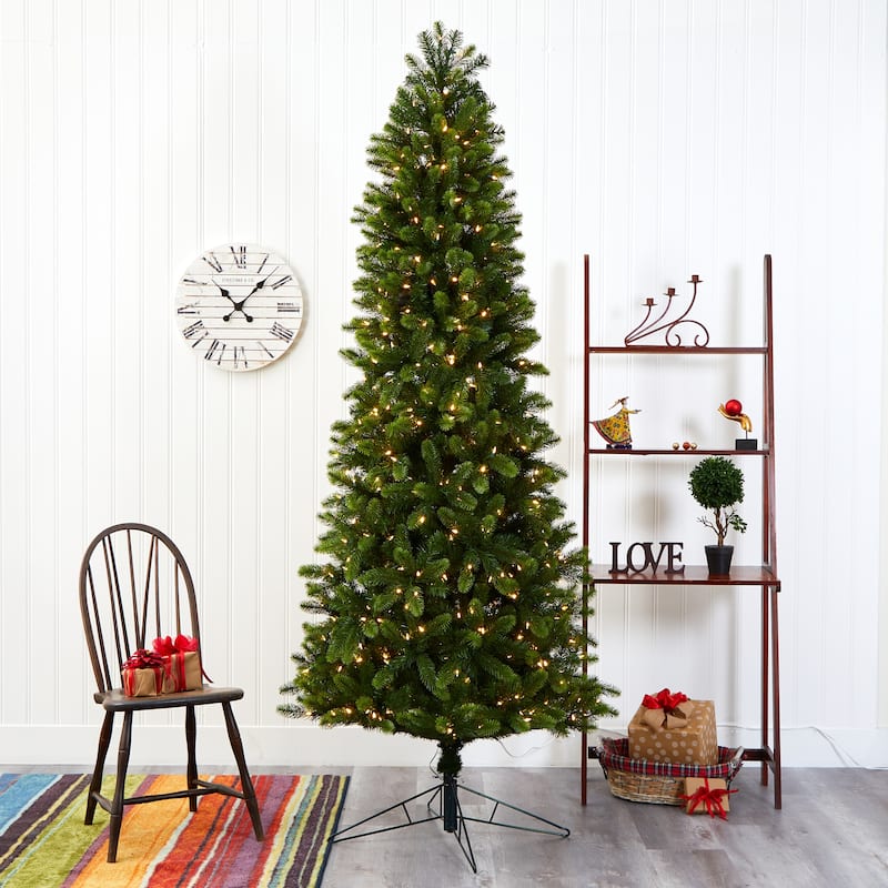 8' Slim Virginia Spruce Artificial Christmas Tree, Warm Clear LED - 8 Foot