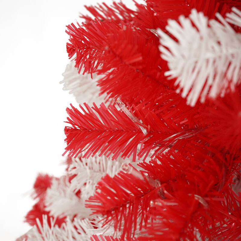 Roomfitters 6FT Artificial Christmas Tree with 900 Branches, Candy Cane Style Xmas Tree Holiday Decoration, Red+White