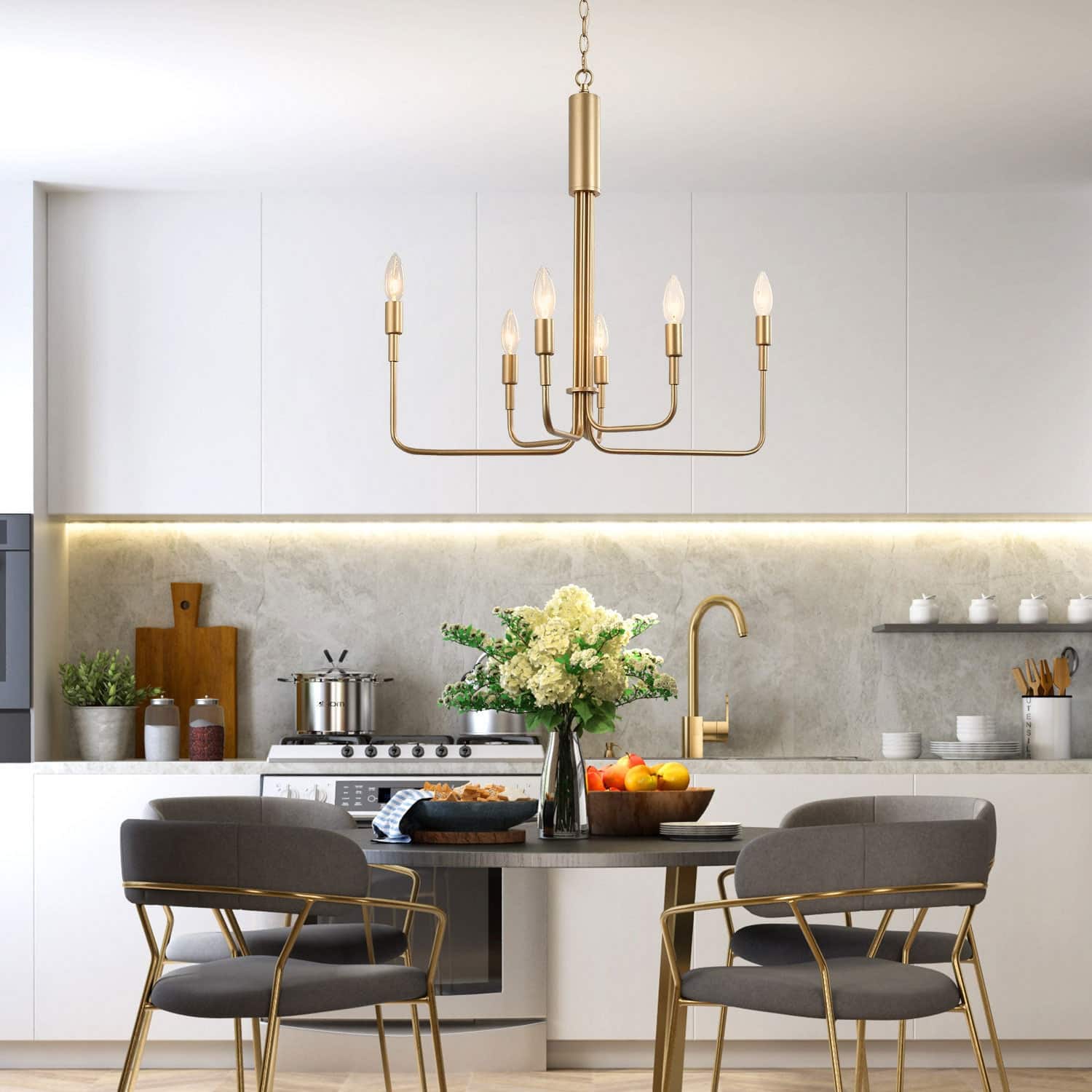 Mid-Century Modern 6-Light Candle Gold Chandelier for Dining Room - L25 ...