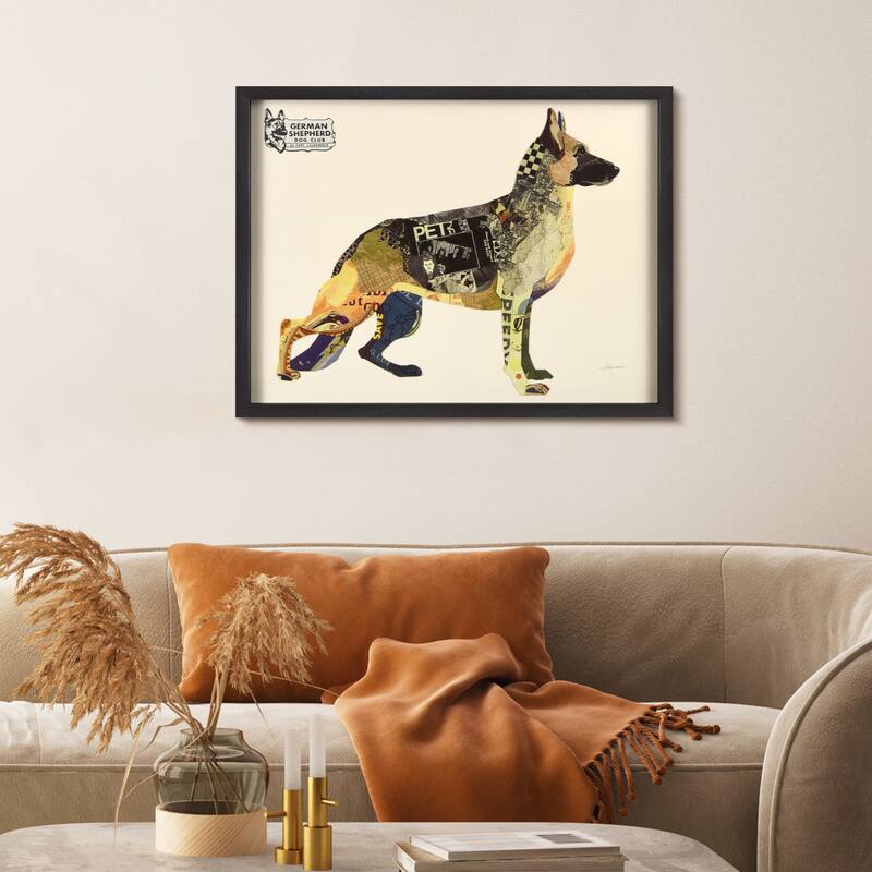 "German Shepherd" Dimensional Collage Framed Graphic Art Under Glass Wall Art