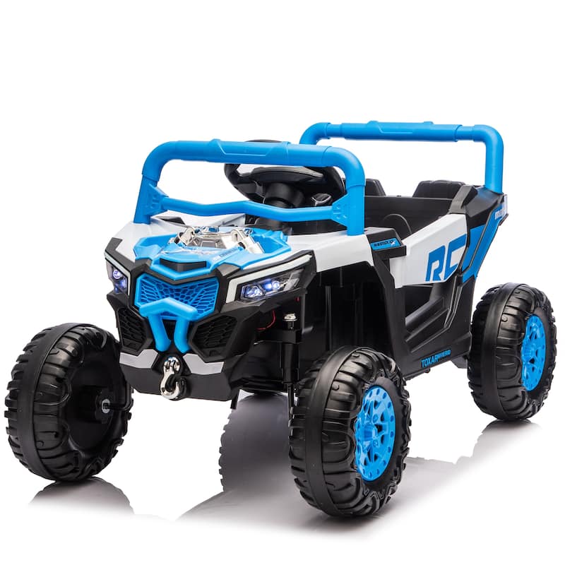 12V Children's Blue Electric Car with LED Lights, Electric Vehicle Toddler Vehicle with Bluetooth Music - Blue