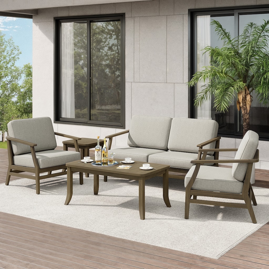 Teak Outdoor Patio Seating Set with Loveseat, Chairs and Tables (5-Piece)