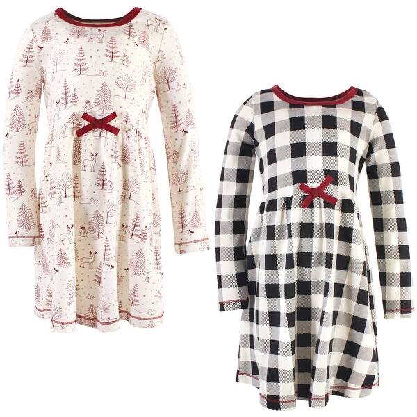 Touched by Nature Baby and Toddler Girl Organic Cotton Long-Sleeve Dresses  2pk, Winter Woodland