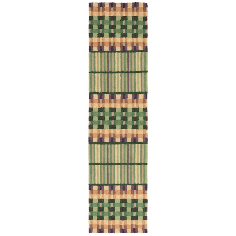 SAFAVIEH Handmade Metro Needa French Country Wool Rug - 2'3" x 9' Runner - Green/Gold