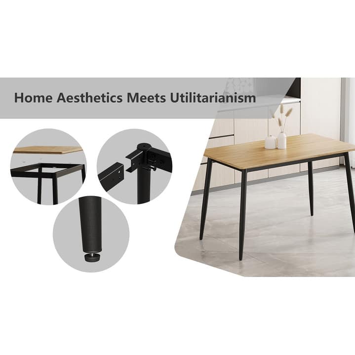 Modern Minimalist Dining Table with Black Metal Legs - Seats 6