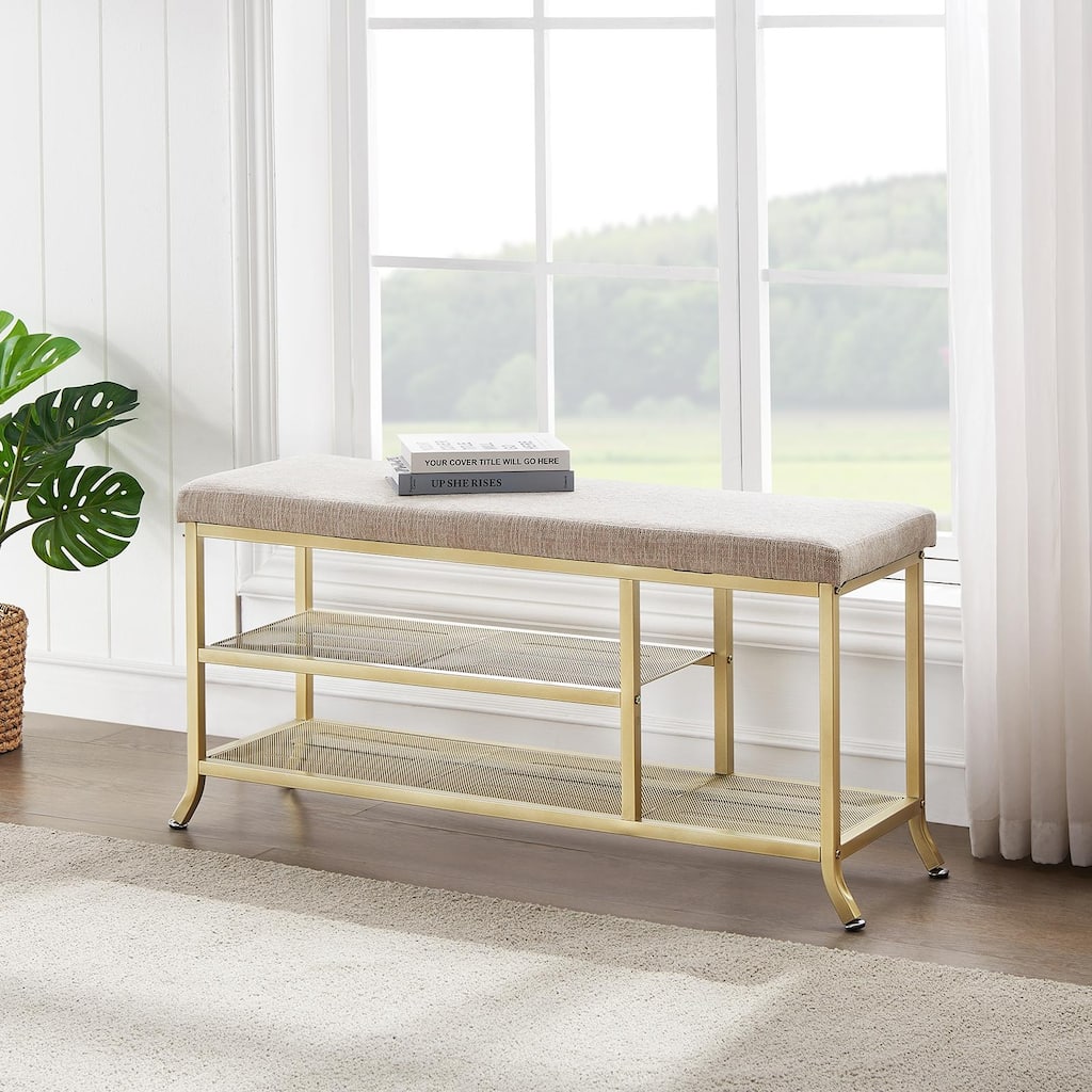 Gold Shoe Rack, Shoe Storage Bench with Soft Seat