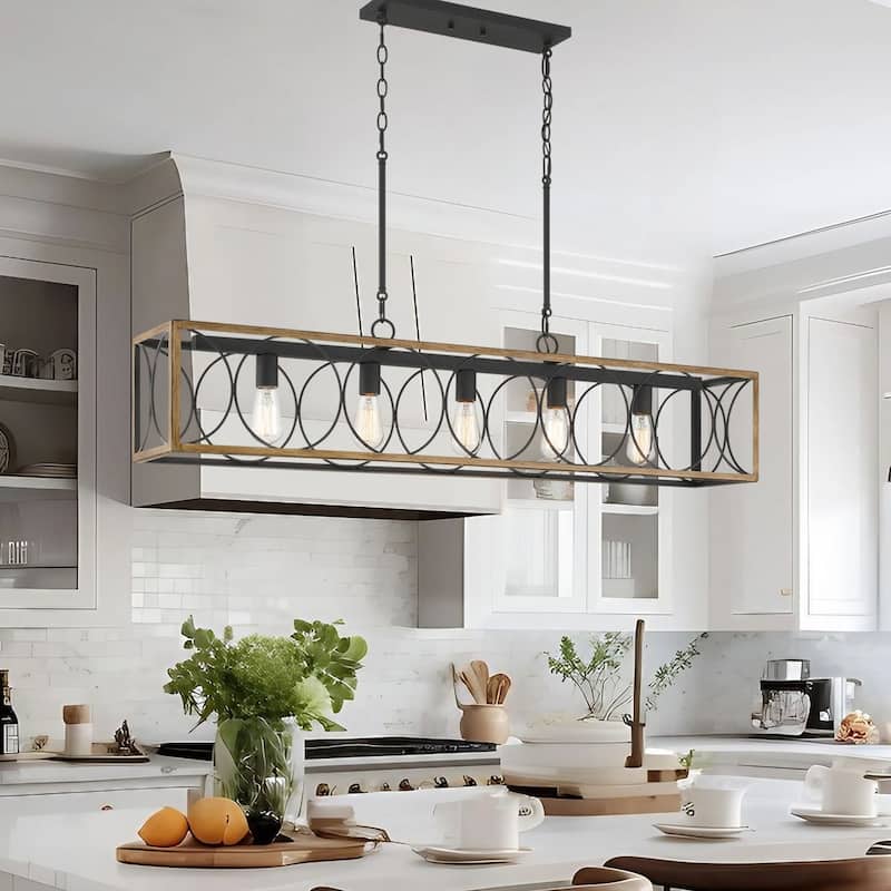 Acroma 5-Light Black Modern Industrial Linear Chandelier