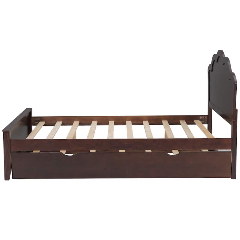 Bed Frame with Twin Size Trundle Bed and Headboard