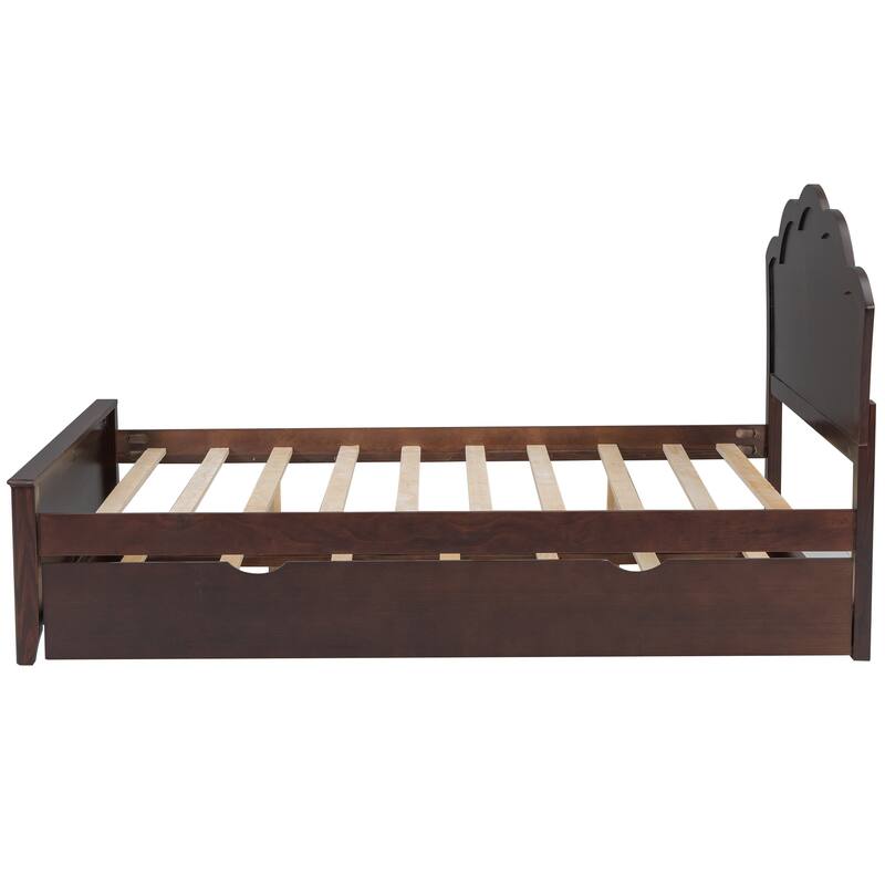 Full Size Wood Platform Bed with Headboard and Twin Size Trundle