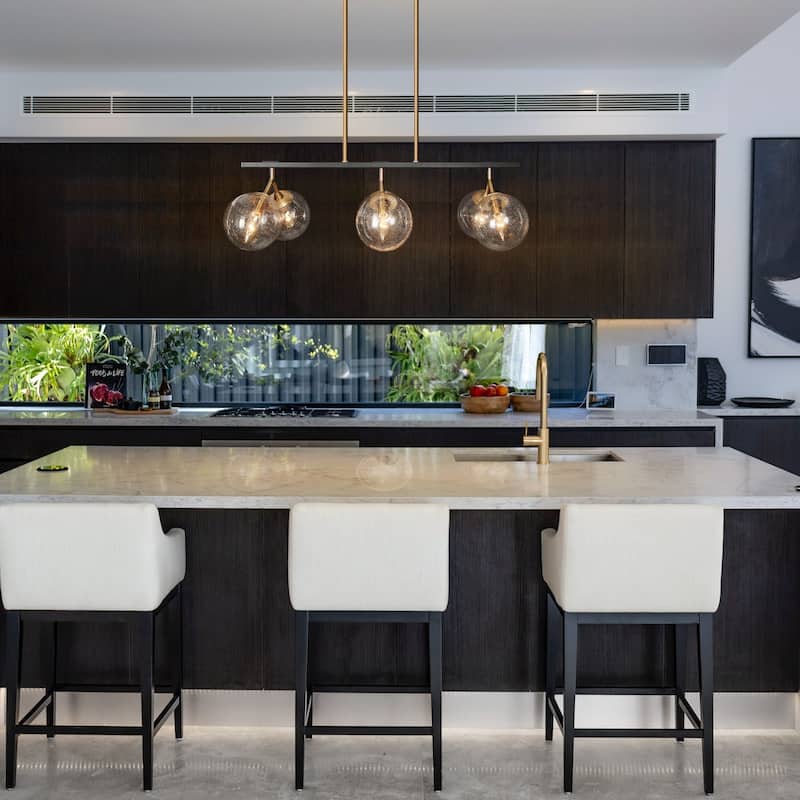 Modern Glam 6-Light Linear Chandeliers Orb Kitchen Island Lights with Globe Glass Shade - L 28.5" x W 11.5" x H 72.5"