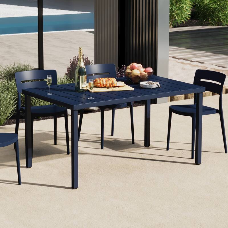 Frond and Form 59 Inch By 35.4 Inch Outdoor Steel Rectangular Dining Table