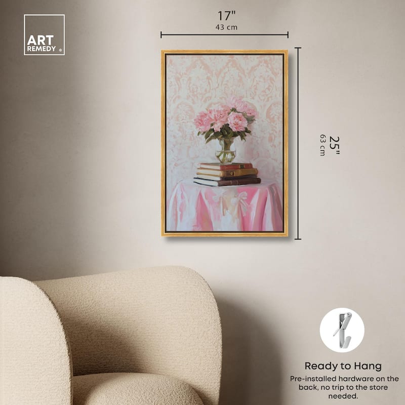 Pink Peonies on Books Canvas by Art Remedy