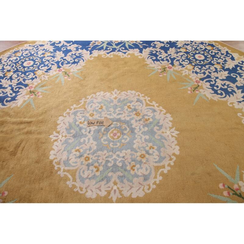 Antique Vegetable Dye Art Deco Chinese Round Rug Handmade Wool Carpet - 10'8"x 10'6"