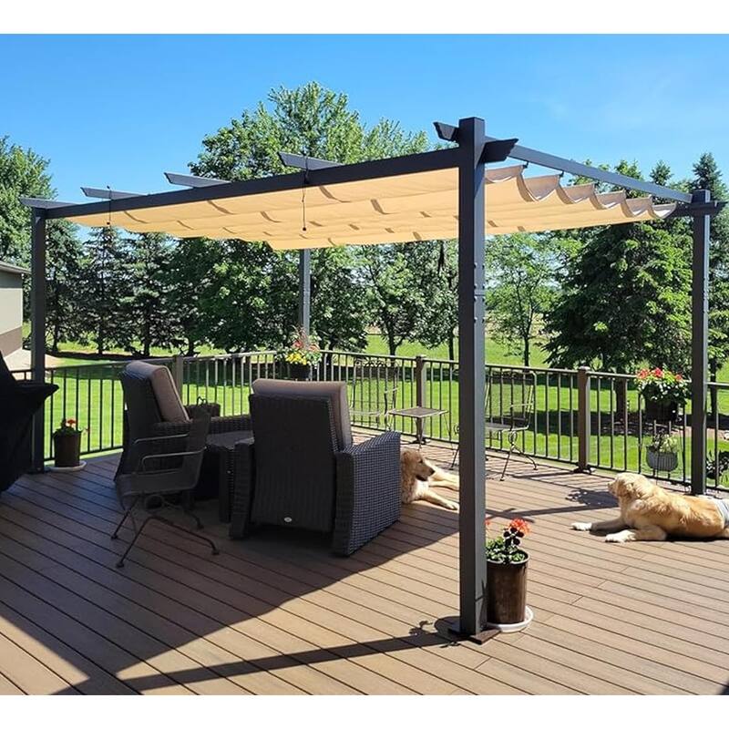 PURPLE LEAF Gazebo Outdoor Retractable Modern Yard Metal Grape Trellis Pergola with Canopy.