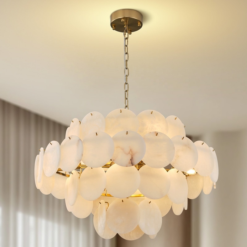 KAYLA Natural Alabaster Round Chandelier Modern Spanish Marble Drum Ceiling Light