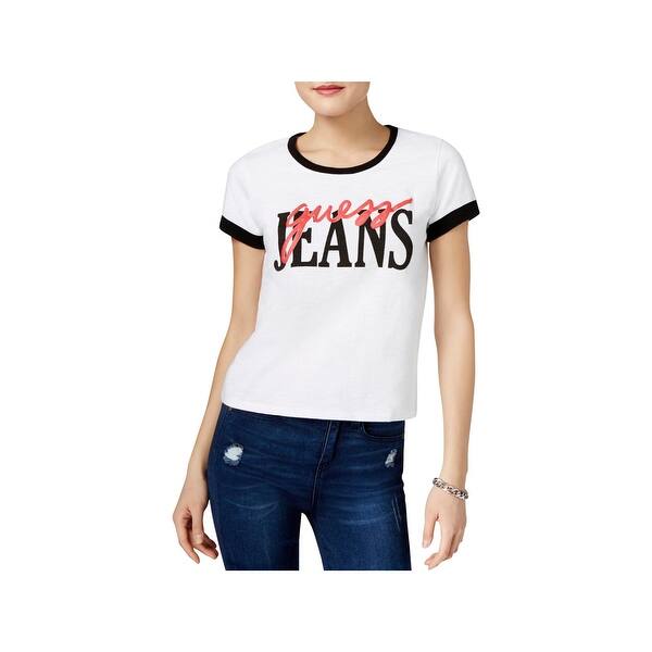 Shop Guess Jeans Womens T Shirt Graphic Logo Print Contrast Trim