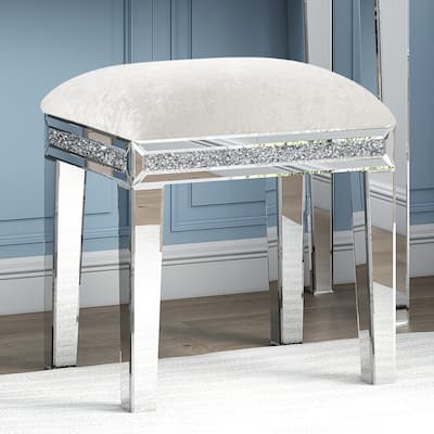 Mirror Diamond Vanity Stool with Velvet Upholstered Seat