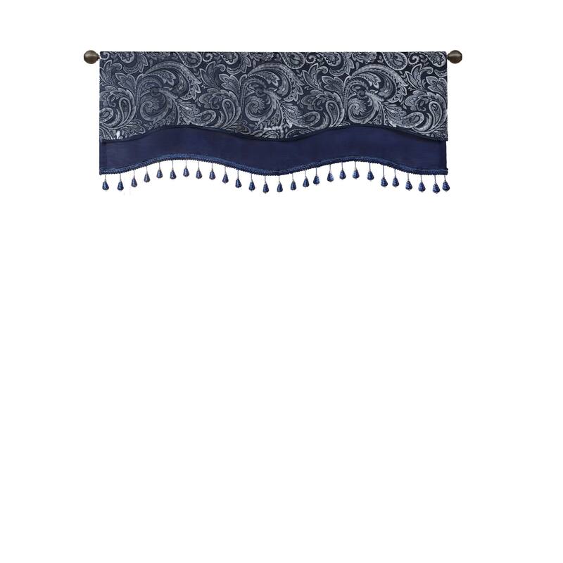 Madison Park Whitman Jacquard Window Rod Pocket Valance with Beads - 50 x 18"