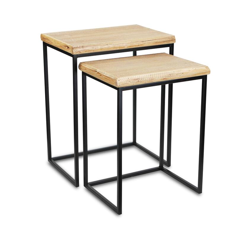 HomeRoots Set of Two 25" Black And Brown Solid Wood Nested Tables - 19.75 in. x 24.75 in. x 13.75 in.