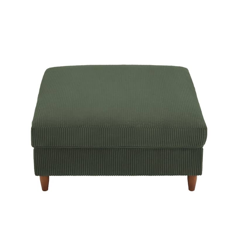 Modern Square Corduroy Upholstered Ottoman With Wood Leg