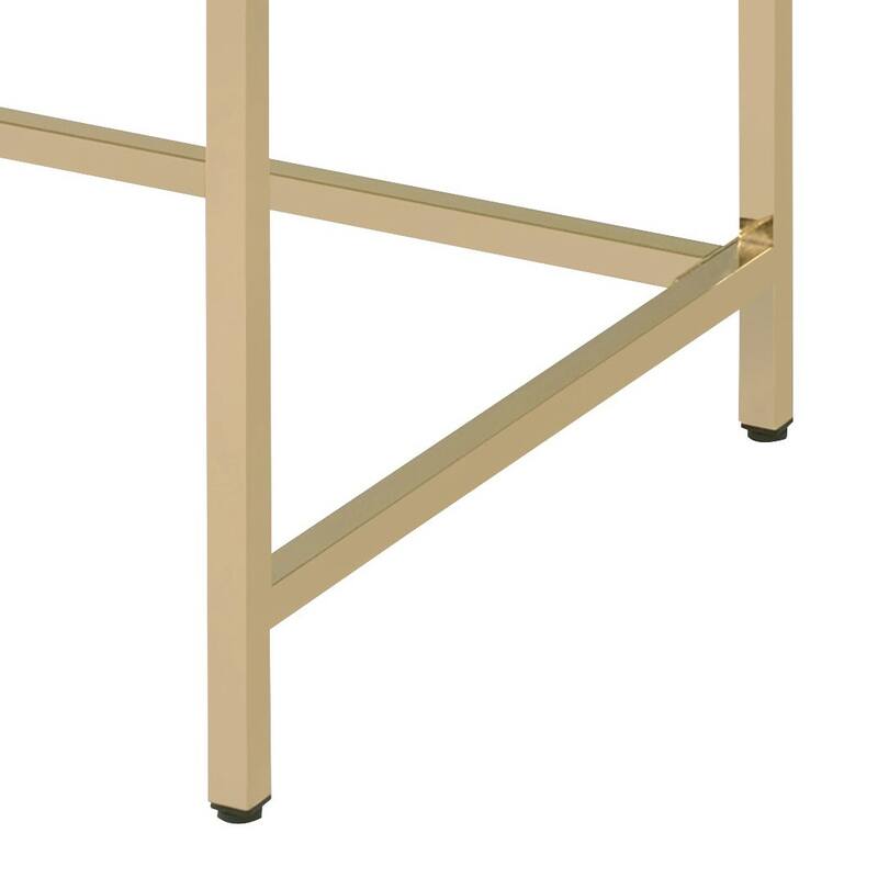 Modern Writing Desk with Sleek Gold Metal Base, High-Gloss White Surface, and Two Storage Drawers for Stylish Workspace