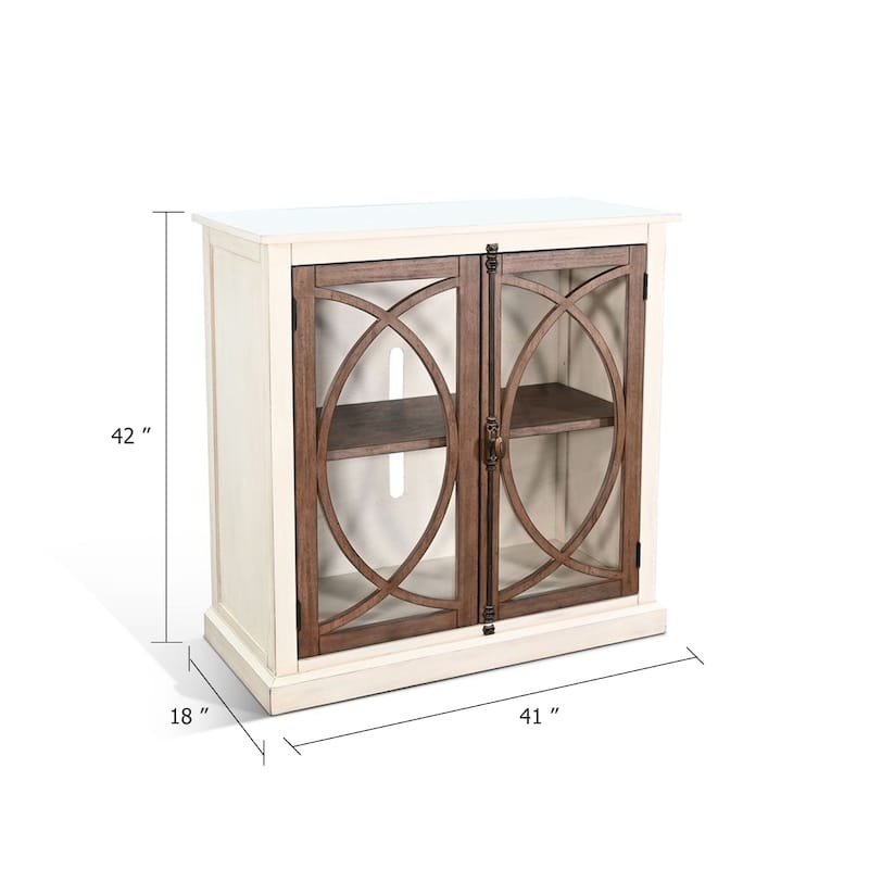 Ketty Accent Cabinet with Glass Doors, White Brown Mahogany Mindy Wood