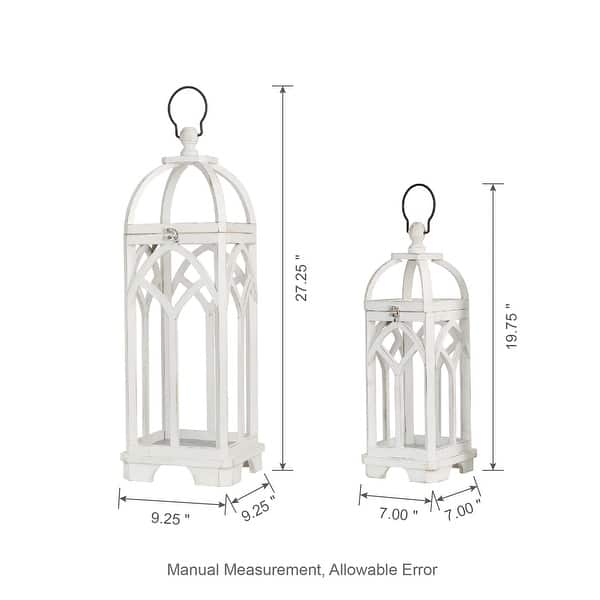 Glitzhome Set of 2 Wooden Church Style Decorative Lanterns Candle Holders for Wedding Mantle Entryway