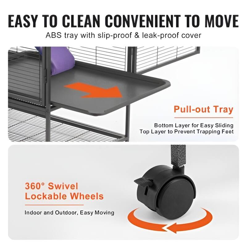 Black Iron & Plastic Pet Cage with Ramp, Wheels & Large Storage Shelf - 36.2"x22.8"x39.4"