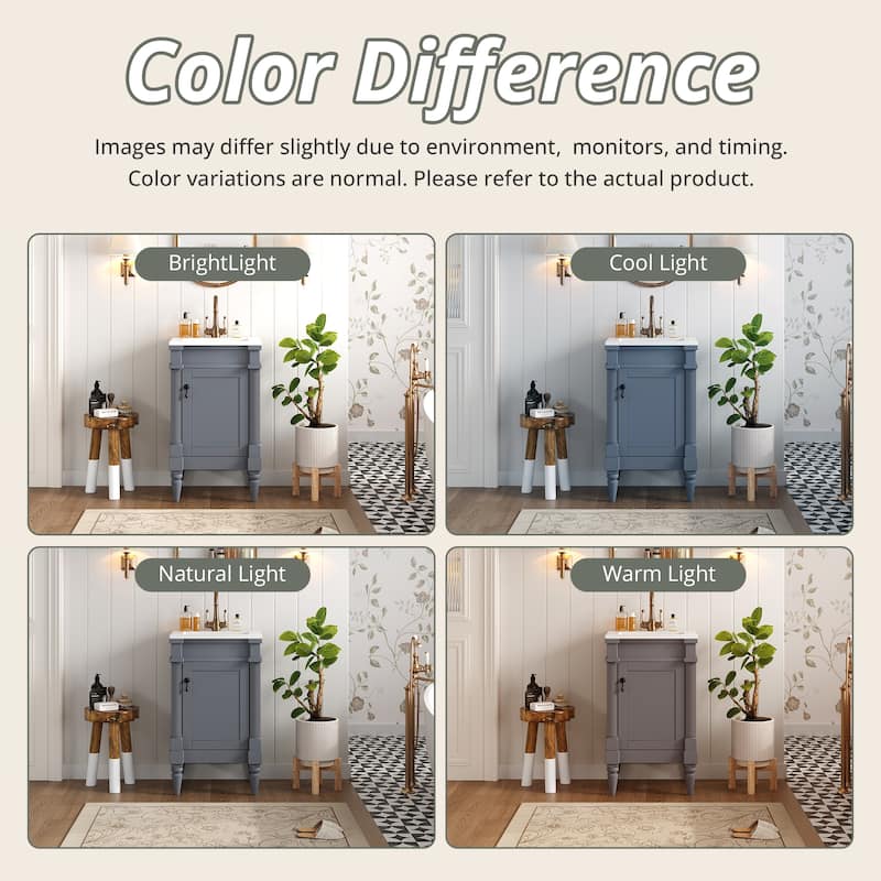 18" Small Bathroom Vanity with Sink, Modern Freestanding Storage Cabinet with Door and Shelf, Compact Single Sink