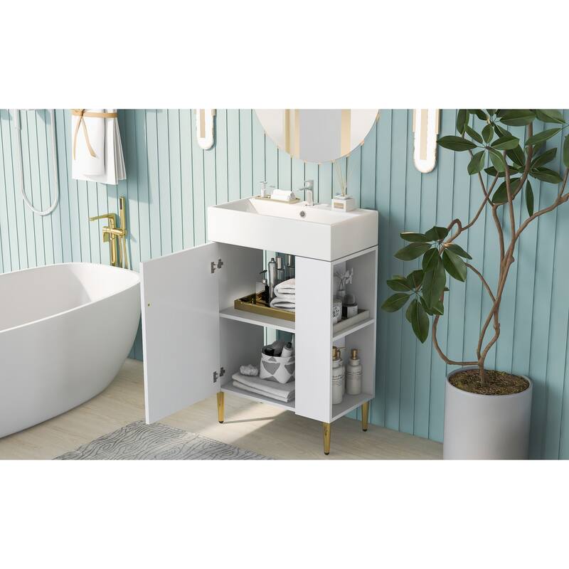 Modern 21.6" Bathroom Vanity with Ceramic Sink,Storage Cabinet with Right Side Storage