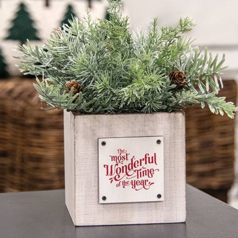 Whitewashed Wooden Christmas Box Rustic Holiday Decor - 4.75" x 4.75" x 4.75"