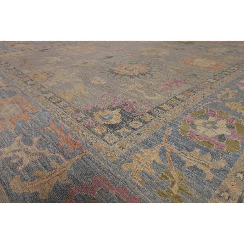 Oushak Turkish Large Area Rug Floral Hand-Knotted Wool Carpet - 10'1"x 14'0"