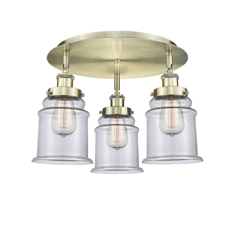 Innovations Lighting Canton - 3 Light 18" Flush Mount - Antique Brass/Clear