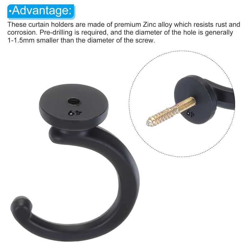 2Pcs Curtain Holdback Wall Mounted Curtain Tiebacks Screw Hooks
