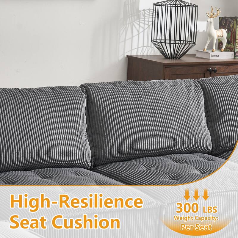 Ergonomic Lounge Modular Couch Corduroy Sectional Sofa with Deep Seat Ottoman Chaise and High-Rebound Thick Cushions