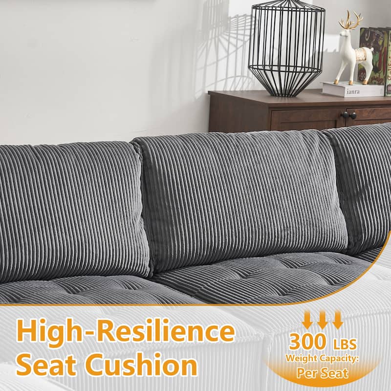 U-Shaped Corduroy Upholstered 6-Seat Convertible Modular Sectional Sofa Fit for Living Room