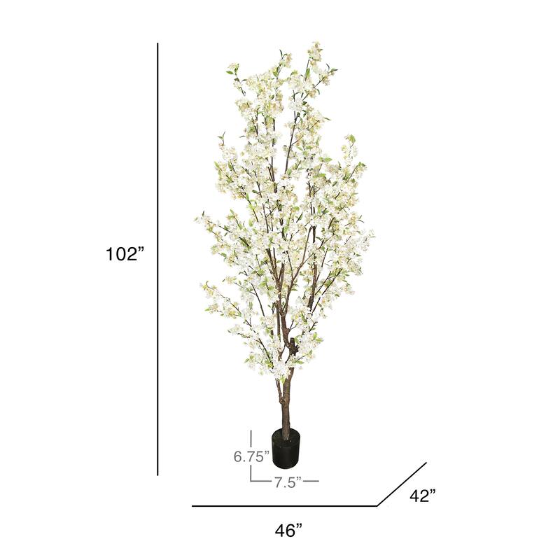 8.5ft Cream White Artificial Cherry Blossom Flower Tree Plant in Black ...