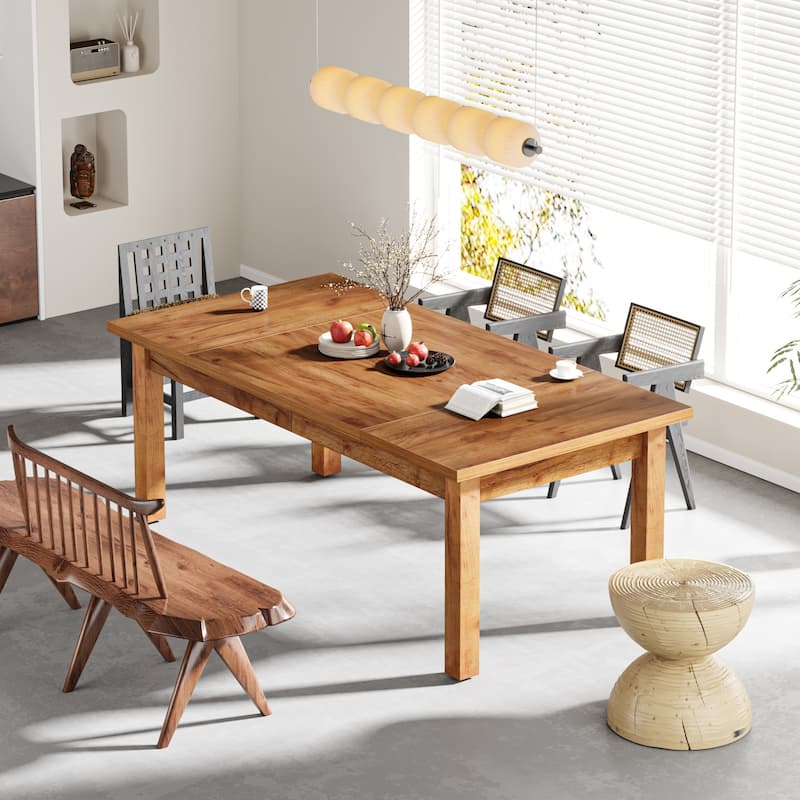 70.86" Wood Dining Table for 6-8 People with Thickened Solid Wood Legs